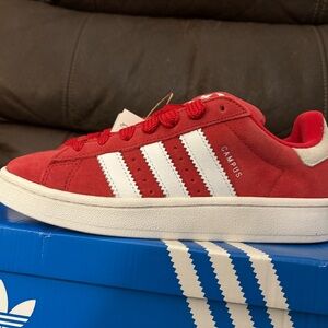 Adidas Campus Red and White Sneakers new in box 5 youth or women’s size 6